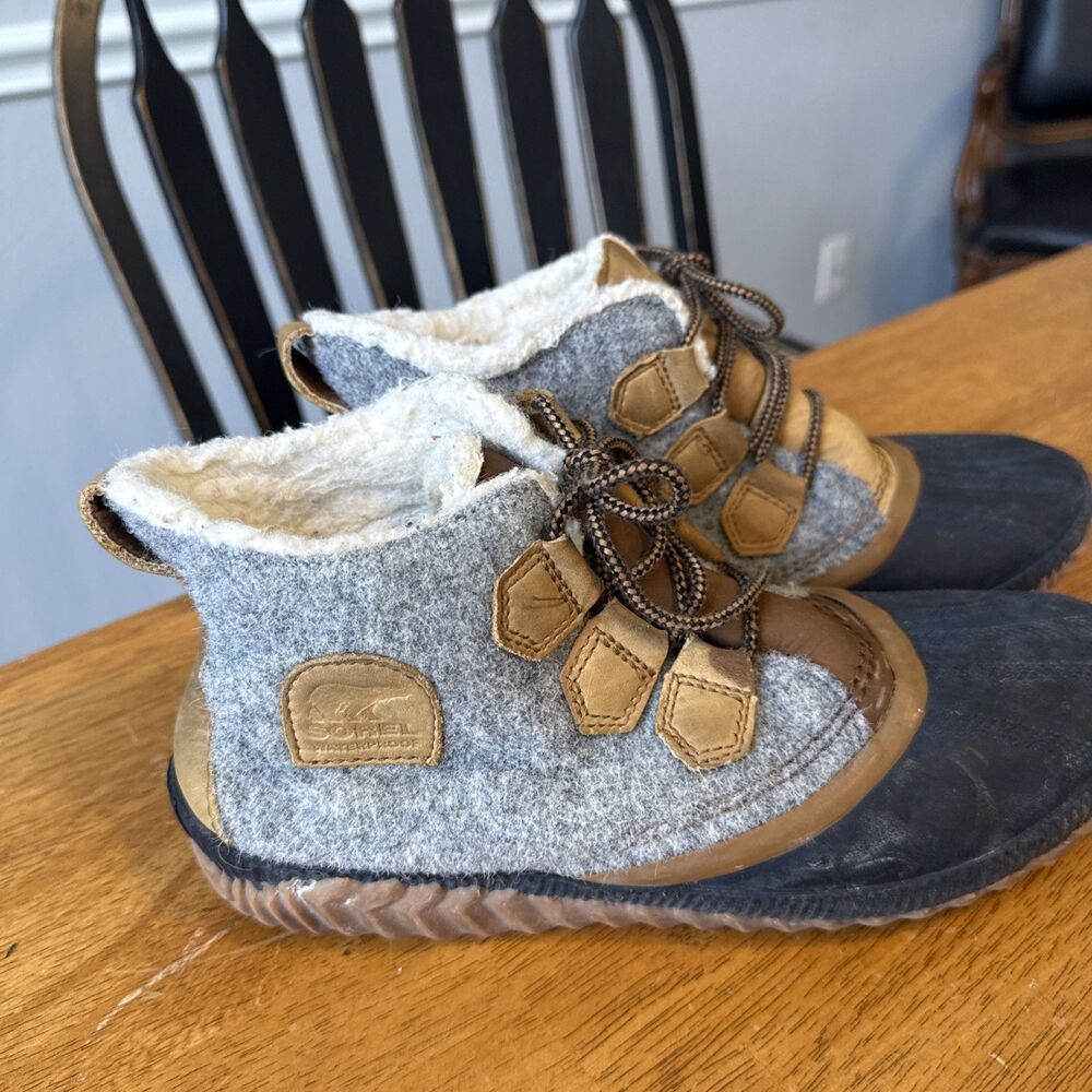 Sorel Women's Out N About Plus Felt Boots Ankle Waterproof Duck Gray Size 9.5